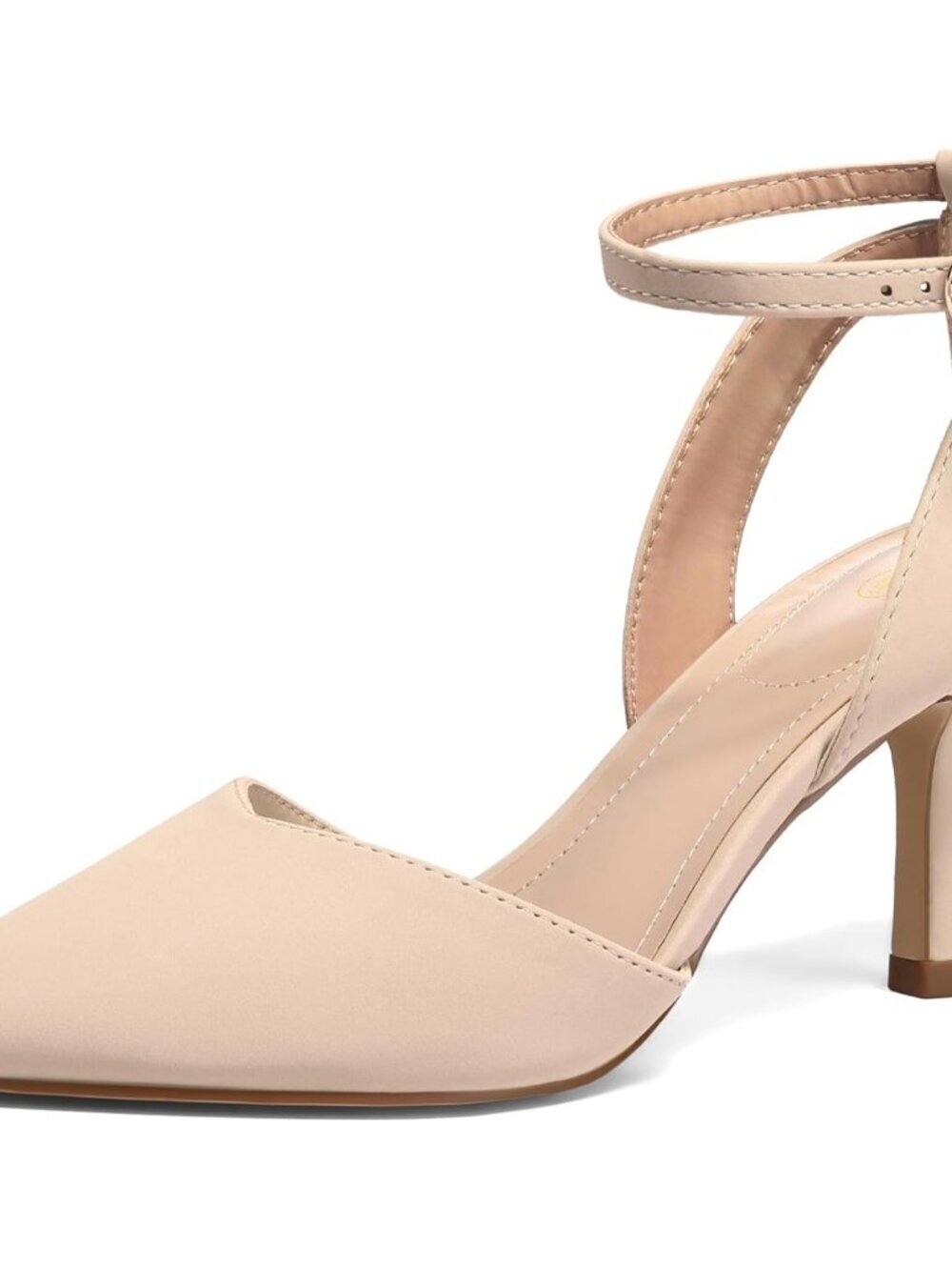 Women's Nude Nu-buck Pumps Shoes Pointed Toe Kitten Low Heels Ankle Strap